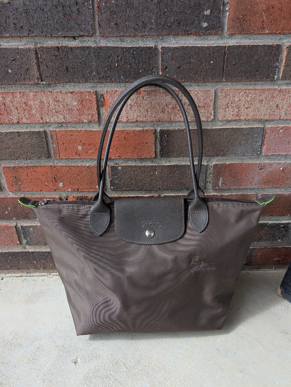 🍂EUC Longchamp Le Pliage Shopping Modele Depose Medium Nylon Leather Tote Bag